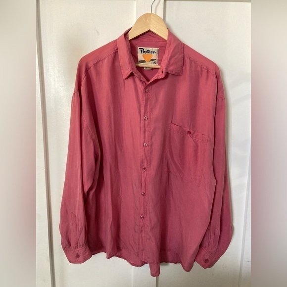 PROTEST 100% silk pink button down XL shirt long sleeve - Picture 1 of 9